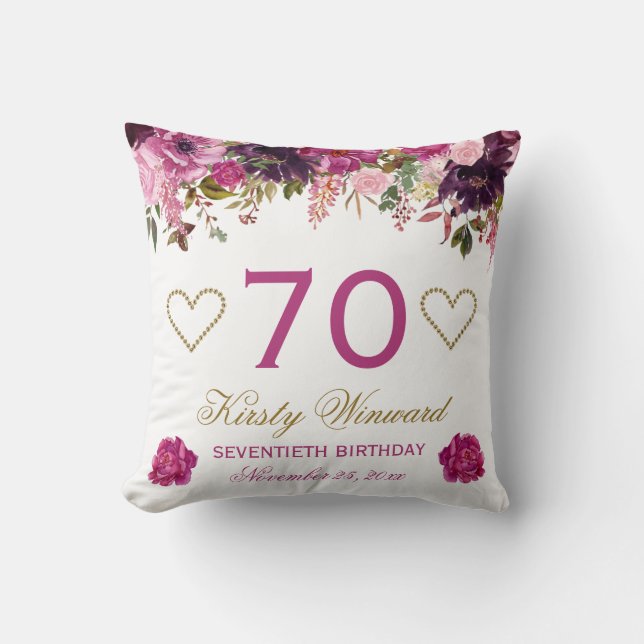 Eleganta akvarell rosa vårblommor födelsedag kudde (Framsida)