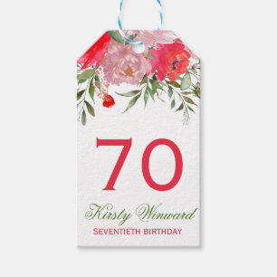 Eleganta akvarell rosa vårblommor födelsedag presentetikett