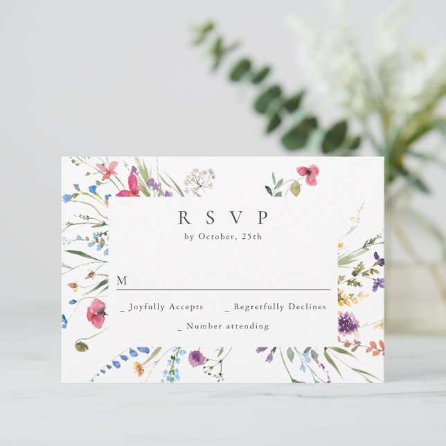 Eleganta akvarell vilda blommor blommande bröllop OSA kort (Stående Fram)