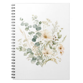 Eleganta akvarell vilda blommor & eukalyptus  anteckningsbok