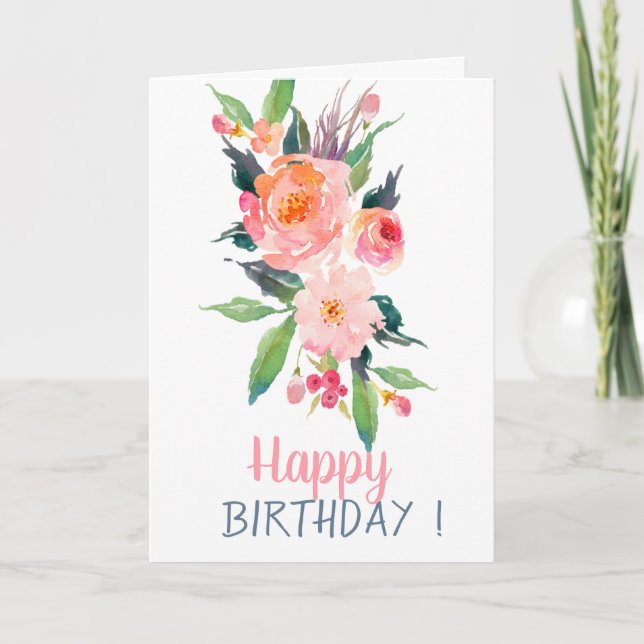 Eleganta akvarellblommor födelsedag kort (Framsida)