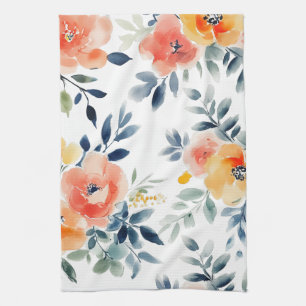 Eleganta akvarellblommor i lösa färger  kökshandduk