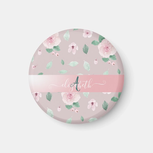 Eleganta akvarellblommor Monogram Magnet (Framsidan)