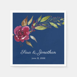 Eleganta akvarellblommor Navy Blue Bröllop Pappersservett