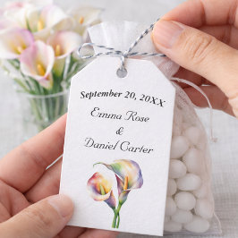 Eleganta akvarellcallaliljor romantiska blommor presentetikett