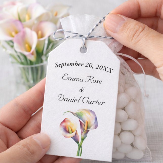 Eleganta akvarellcallaliljor romantiska blommor presentetikett (Skapare uppladdad)