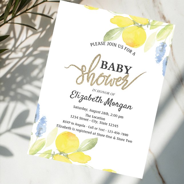 Eleganta akvarellcitroner Baby Shower Inbjudningar (Skapare uppladdad)