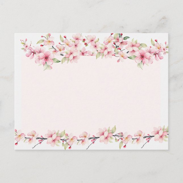 Eleganta akvareller och rosa körsbärsblommor vykort (Framsida)