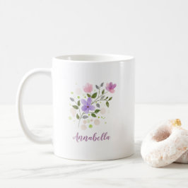 Eleganta akvarellfärg vilda blommor med namnpresen kaffemugg