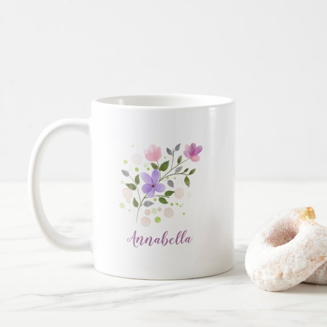 Eleganta akvarellfärg vilda blommor med namnpresen kaffemugg (Med munk)