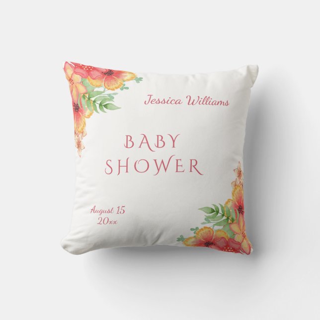Eleganta akvarellhörnblommor Baby Shower Kudde (Framsida)
