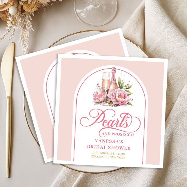 Eleganta akvarellpärlor och Proseccodukservetter Pappersservett (Elegant Watercolor Pearls and Prosecco Napkins)