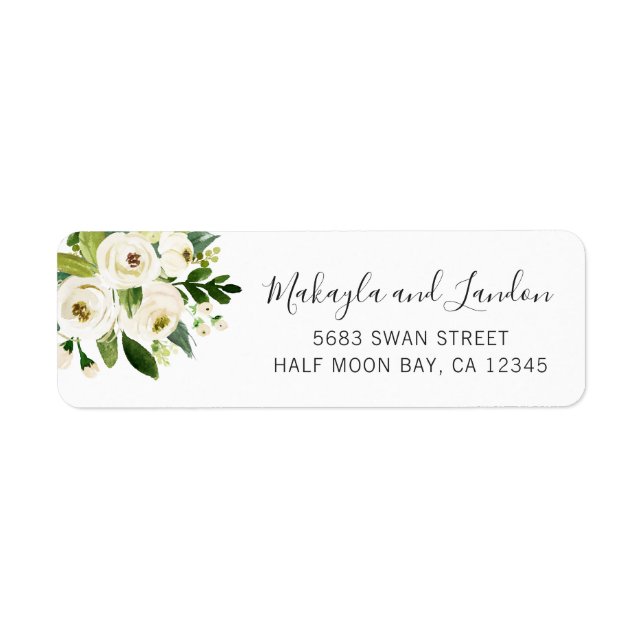 Eleganta akvarellrosor bröllops returadress etikett (Framsidan)