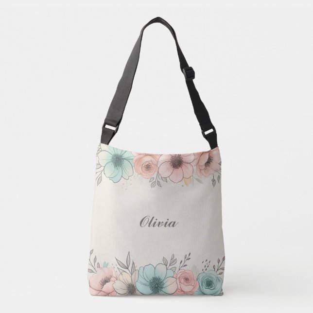 Eleganta akvarellskissade blommor axelväska (Framsida)