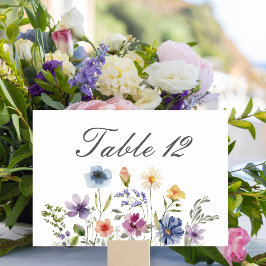 Eleganta akvarellvildblommor vårbröllop bordsnummer