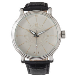 Eleganta anpassade initialer Guld Sunburst Läder U Armbandsur