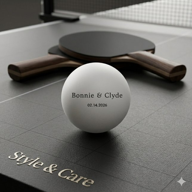 Eleganta anpassade namn och datum vita pingisboll (Elegant Custom Names and Date White Ping Pong Ball)