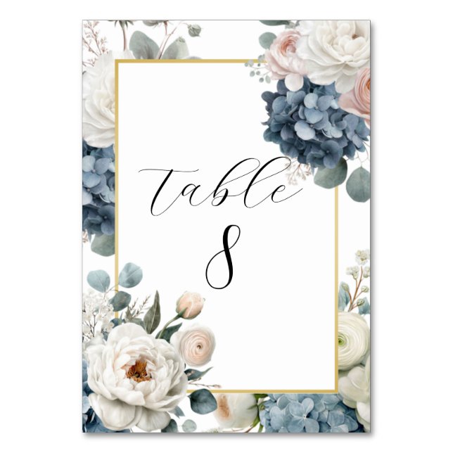 Eleganta Anpassningsbara Blommiga Bordnummerkort Bordsnummer (Framsidan)