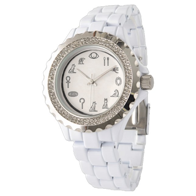 Eleganta antika egyptiska siffror Vit klocka (Vinklad)