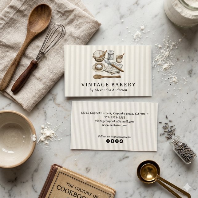 Eleganta antika köksredskap visitkort (Elegant Vintage Cooking Utensils Business Card)