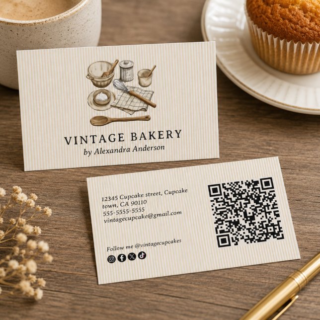 Eleganta antika köksredskap visitkort (Elegant Vintage Cooking Utensils Business Card)