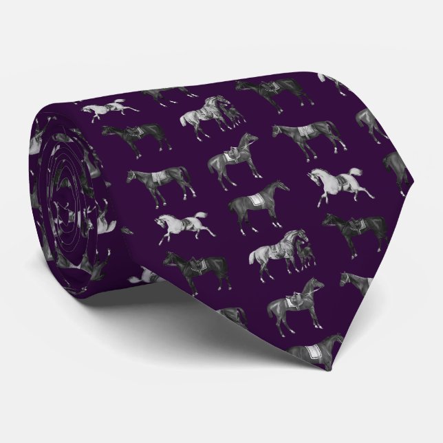 Eleganta antika mörklila sadlade hästar slips (Rullad)
