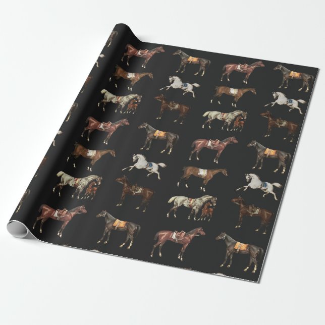 Eleganta antika sadlade hästar bruna svarta presentpapper (Utrullad)