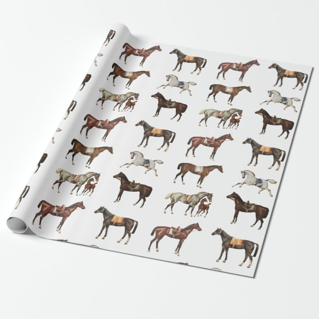 Eleganta antika sadlade hästar bruna vita presentpapper (Utrullad)