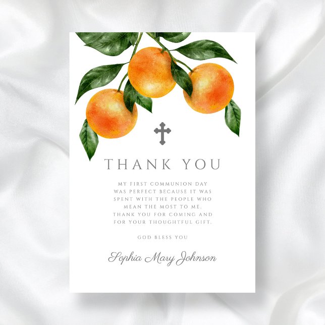 Eleganta Apelsiner Citrus Första Nattvarden Tack Kort (Elegant Oranges Citrus First Holy Communion Thank You Card)