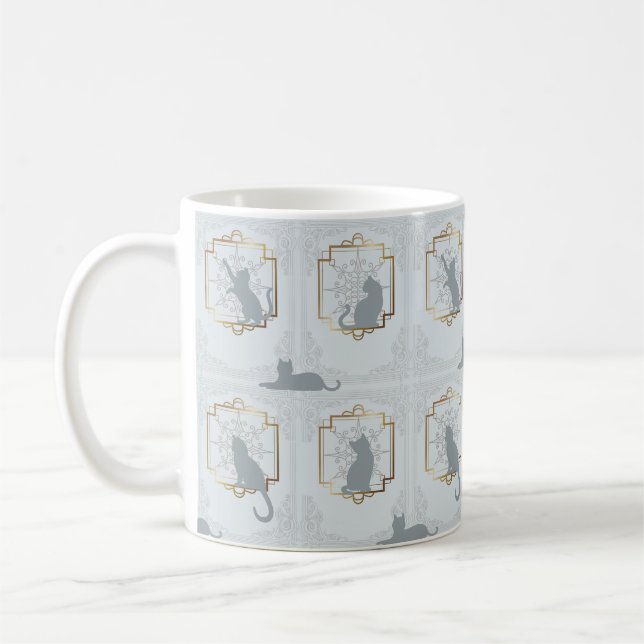Eleganta Art Deco Katter - Ljusgrå Kaffemugg (Vänster)