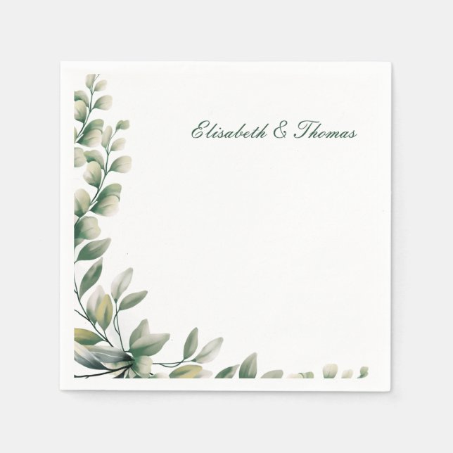 Eleganta bakgrund eucalyptus blad bröllop pappersservett (Framsidan)