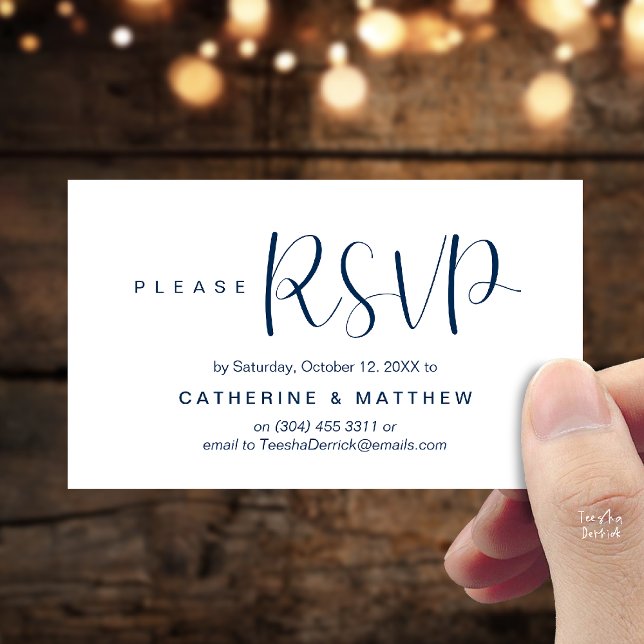 Eleganta "Befkräftelse av bröllop" Påminnelse Deta Tilläggskort (Elegant "Wedding RSVP" Reminder Details Enclosure Card Navy Blue)