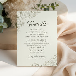 Eleganta Beige Blommiga Bröllopsdetaljer i Script Tilläggskort