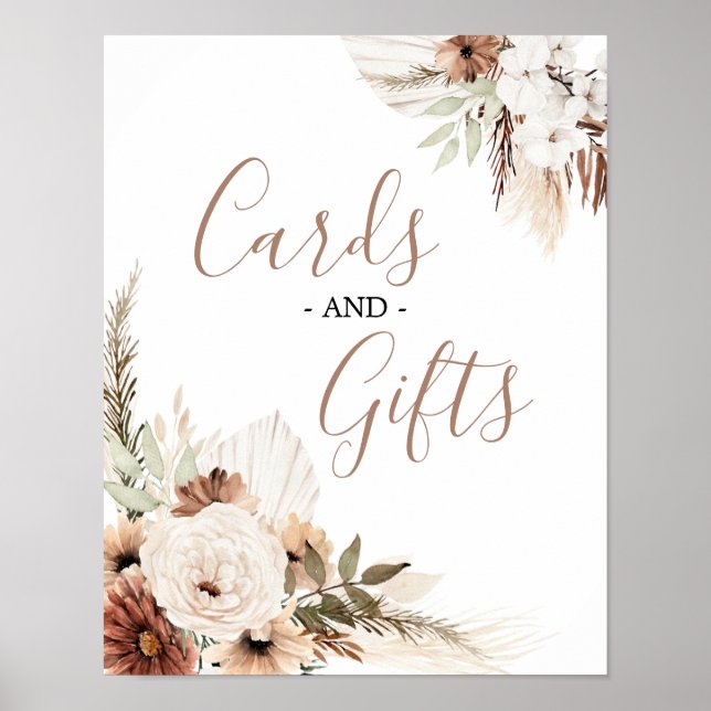 Eleganta Beige Boho Pampasgräs Kort & Gåvor Poster (Framsidan)