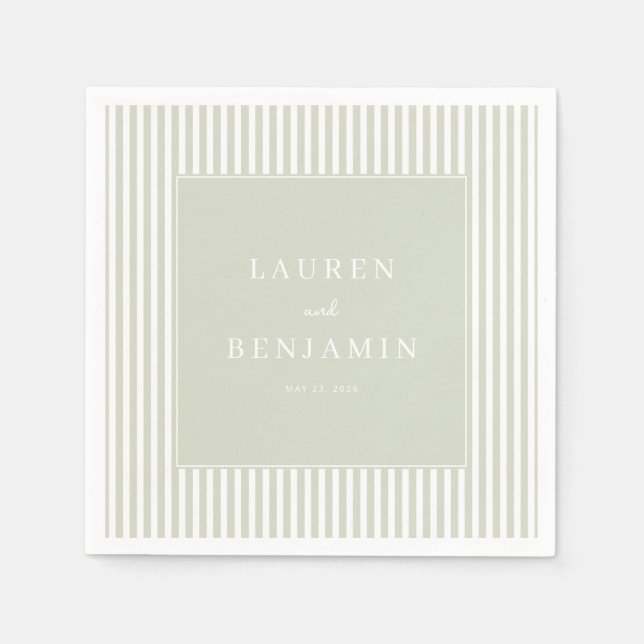 Eleganta Beige Ränder och Ljusgrönt Pappersservett (Framsidan)
