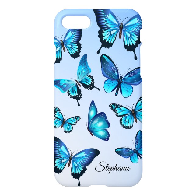 Eleganta beställnings- blåttfjärilar iPhone skal (Baksida)