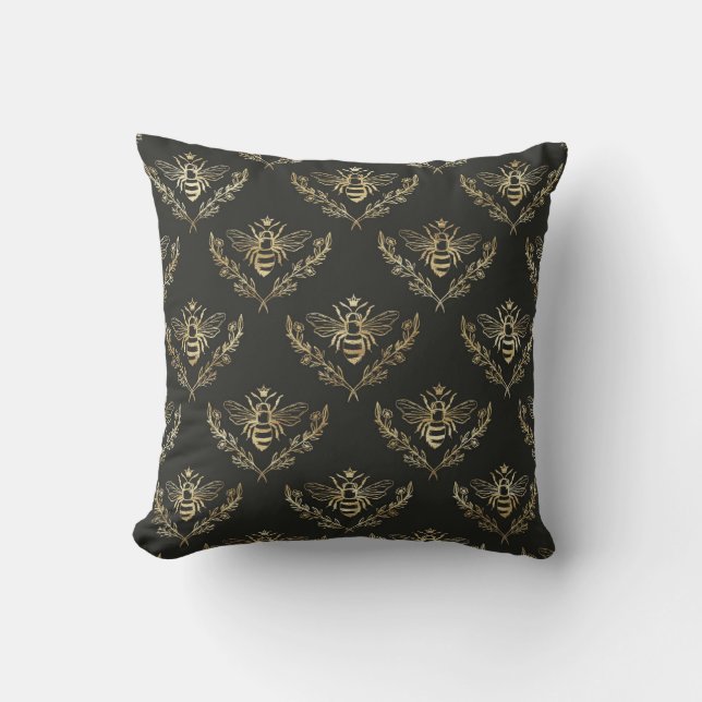 Eleganta bin. Guld på svart. Kudde (Framsida)