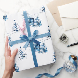 Eleganta blå akvarelljulgran ornament presentpapper