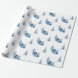 Eleganta blå akvarelljulgran ornament presentpapper