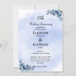 Eleganta blå blommiga bröllopsjubileumsinbjudninga inbjudningar