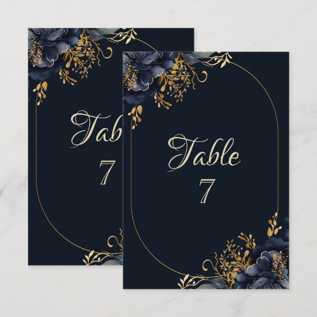 Eleganta Blå Blommor Inbjudningar (Fram/baksida)