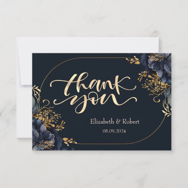 Eleganta Blå Blommor Tack Kort (Framsida)
