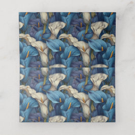 Eleganta blå calla liljor charmar tropical bröllop placeringskort