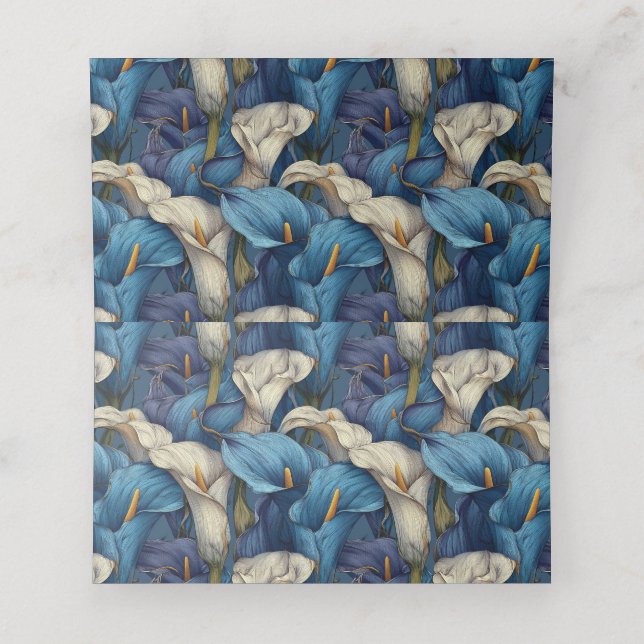 Eleganta blå calla liljor charmar tropical bröllop placeringskort (Inuti utvikt)