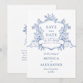 Eleganta blå franska trädgårdsblommor bröllop spara datumet