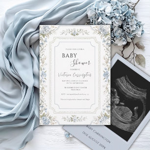 Eleganta blå hortensior Foto Modern baby shower Inbjudningar