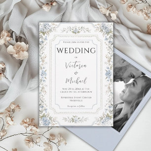 Eleganta blå hortensior Foto Modern bröllop Inbjudningar