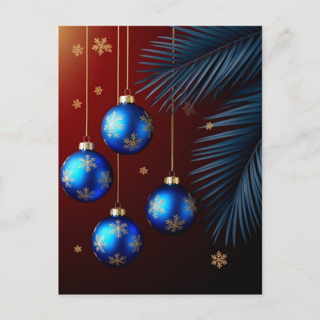 Eleganta blå juldekorationer vykort (Framsida)