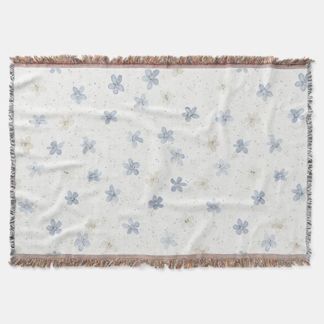 Eleganta Blå Krämfärgade Blommor   Filt (Framsidan)
