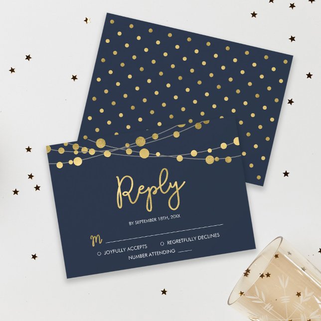 Eleganta blå ljusslingar RSVP-svar OSA Kort (Skapare uppladdad)